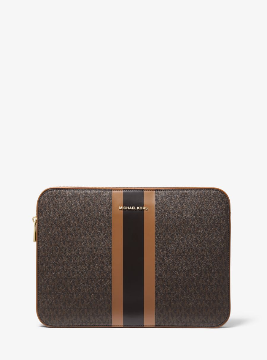 Damske Spojková Taška Michael Kors Jet Set Logo Stripe 13 Inch Laptop Case Čokoláda Žlté - Kabelky Michael Kors Vypredaj | VAOUY-7953